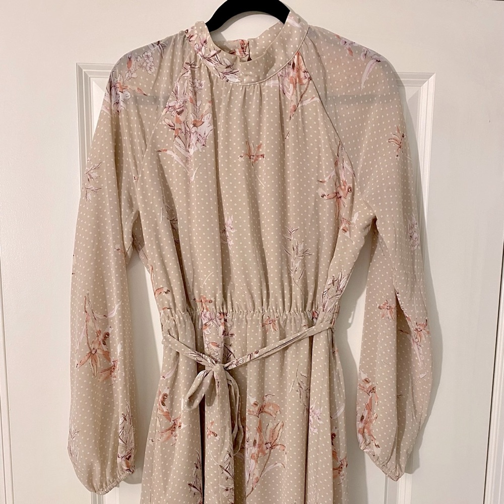 Mauve Floral Long Sleeve Dress, size Large